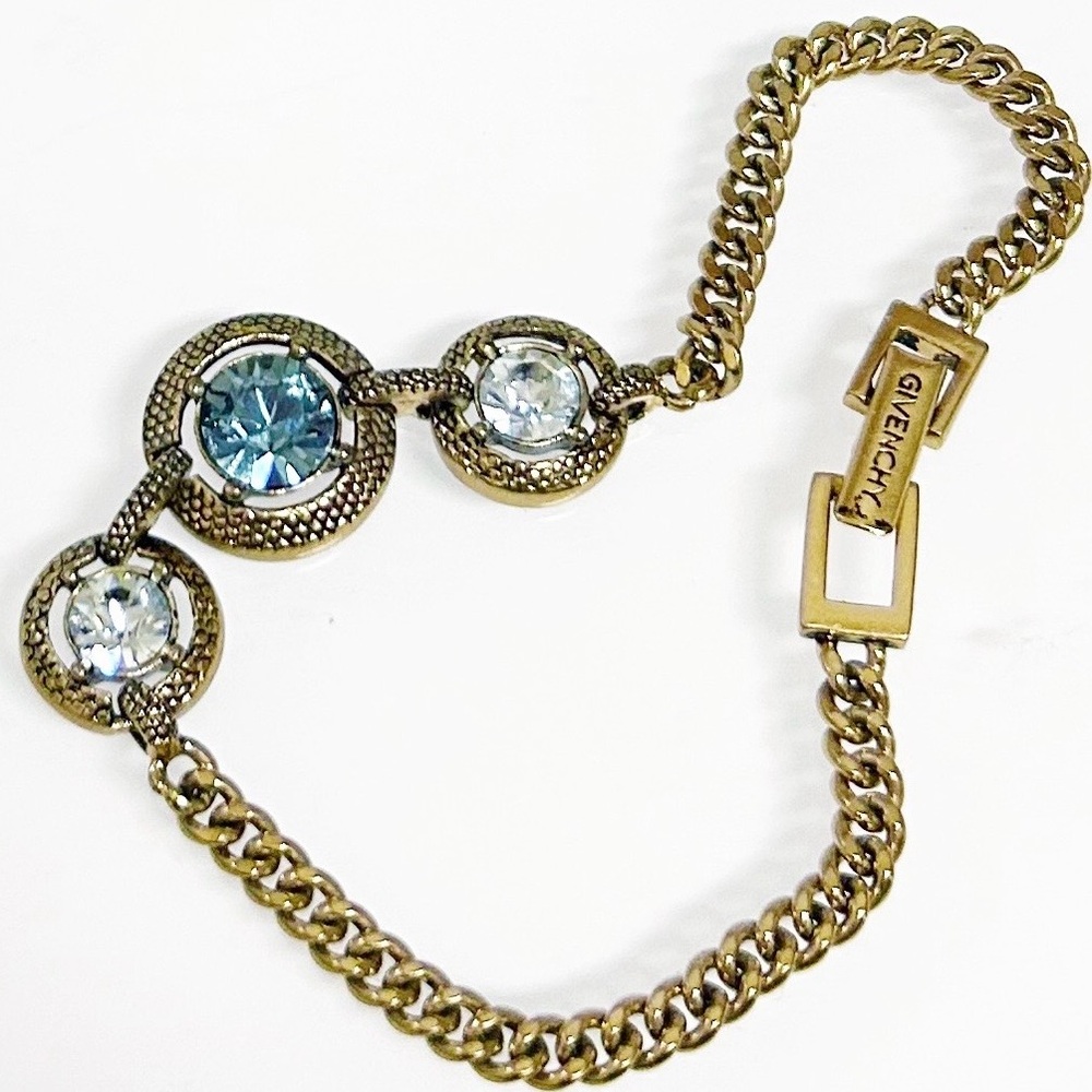 Authentic Givenchy Vintage Gold and Blue Crystal Chain Bracelet